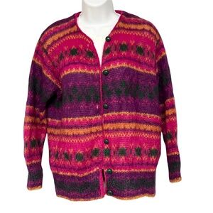 United Colors of Benetton Mohair Sweater M Fair Isle Pink Purple Vintage Italy